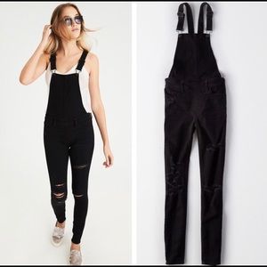 American Eagle High-Rise Black Distressed Overall
